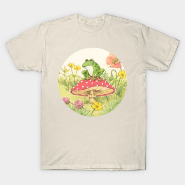 Froggie on mushroom T-Shirt by dottielamb